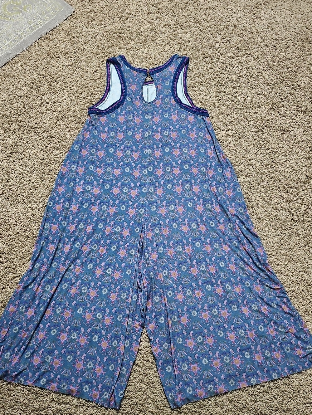 Natural Life Jumpsuit Wideleg Sleeveless Blue Floral Large Oversozed Boho - Picture 7 of 9
